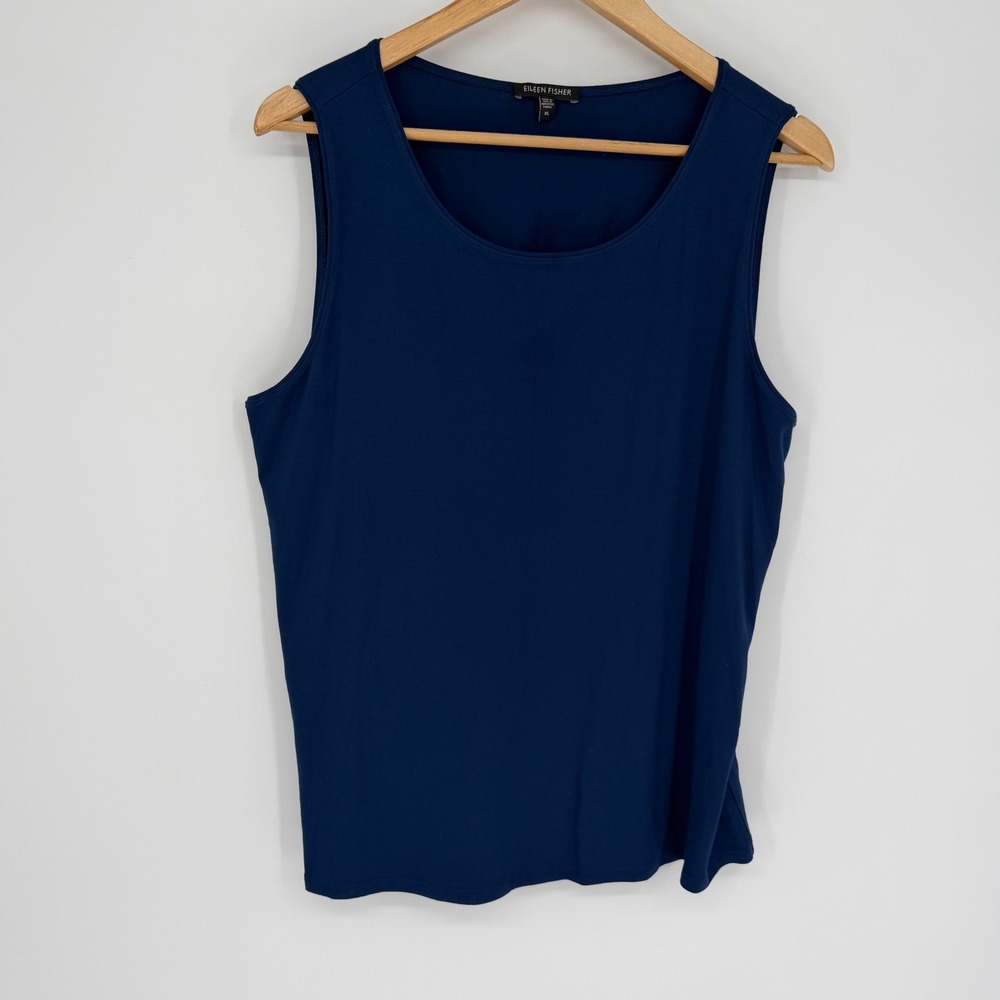 Eileen Fisher Top Womens XL Navy Blue Rayon Stretch Quiet Luxury Old Money